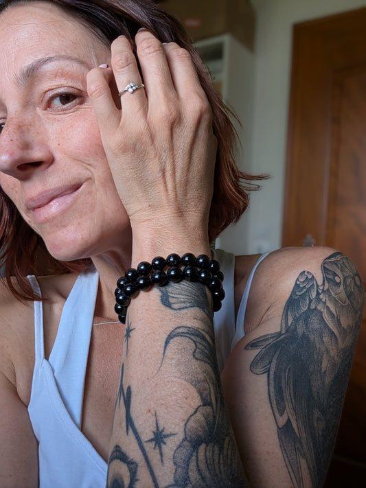 Bracelet 10 mm tourmaline noire 16-18 cm