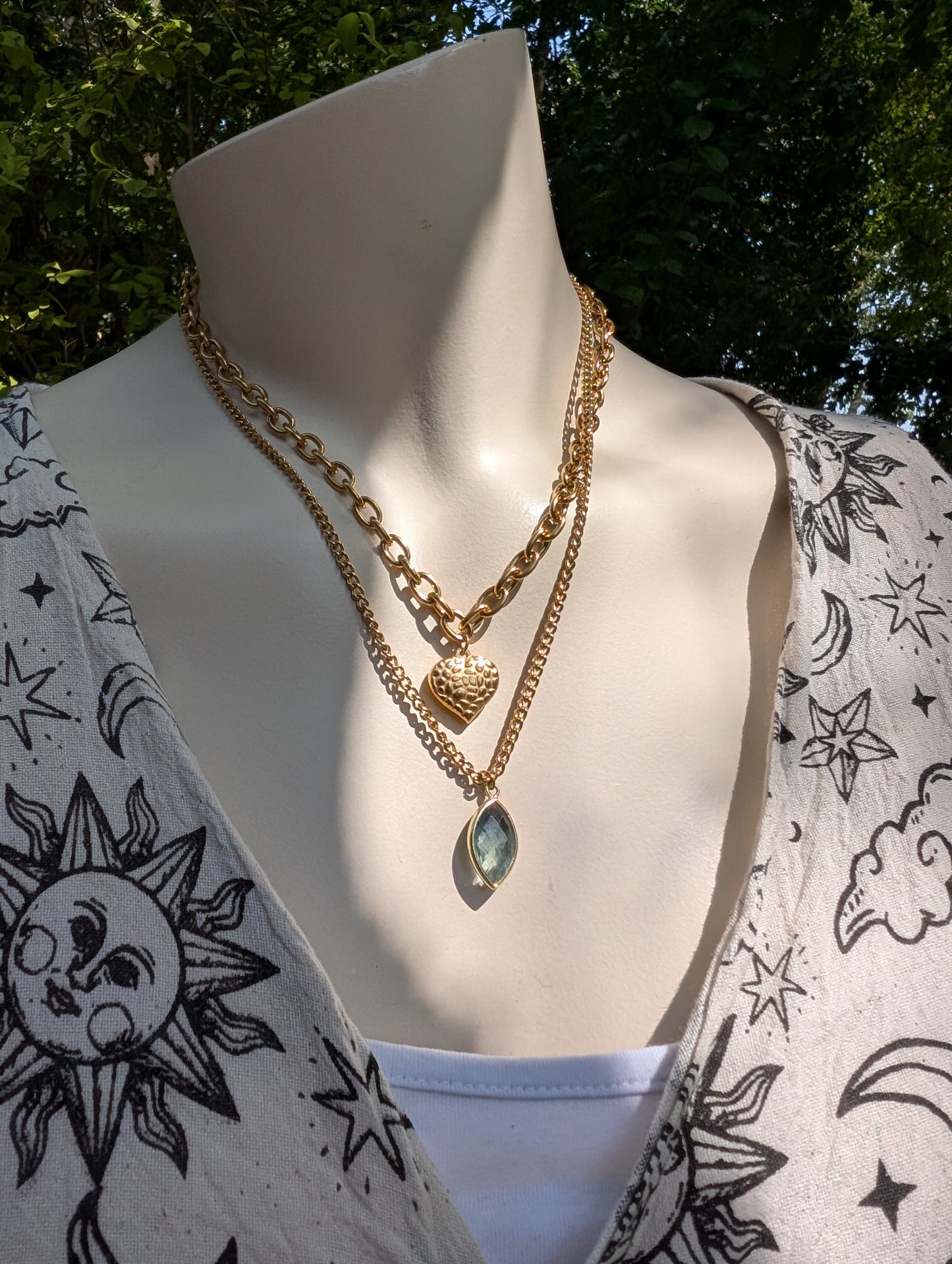 Collier double doré en fluorite