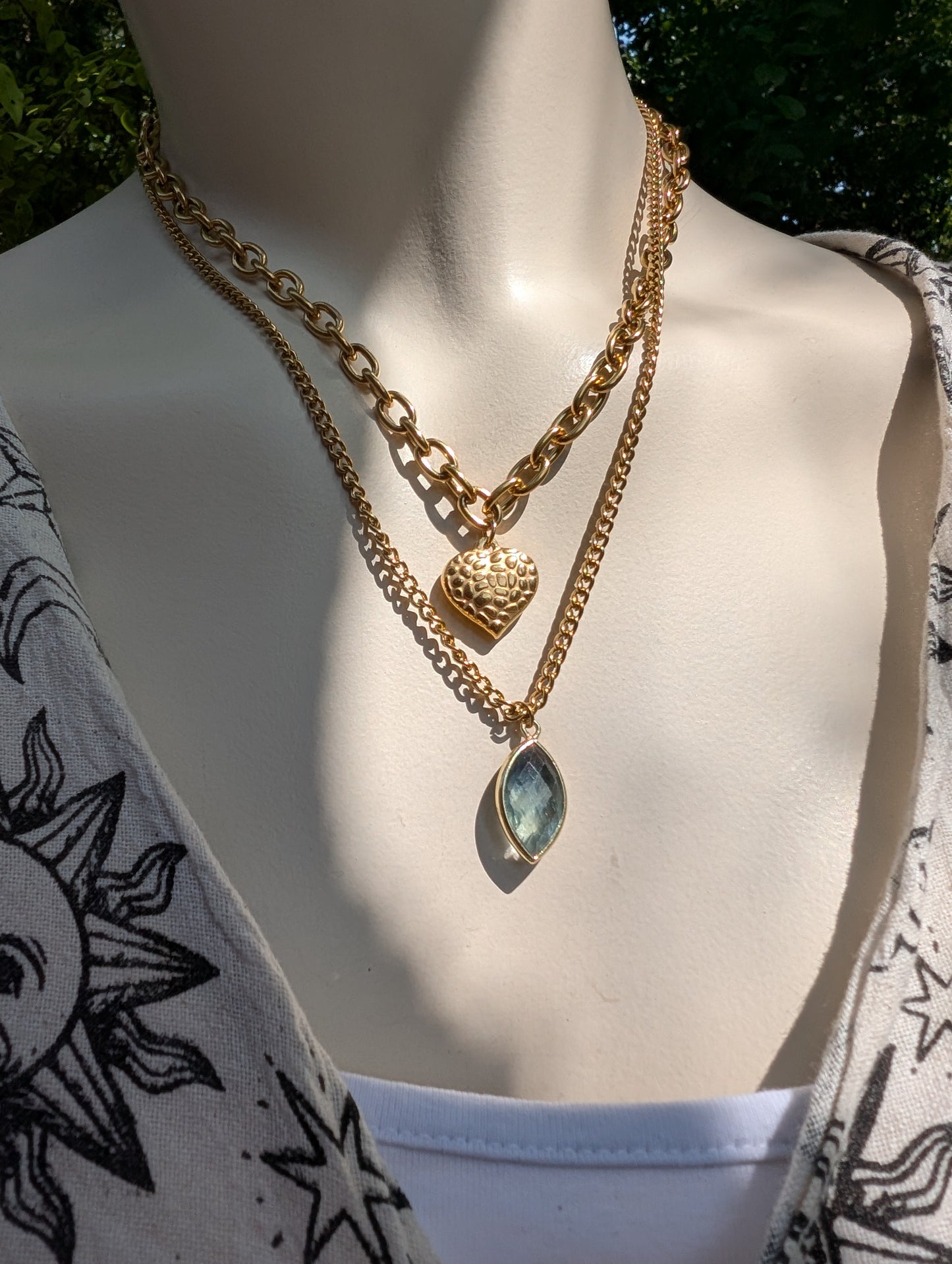 Collier double doré en fluorite