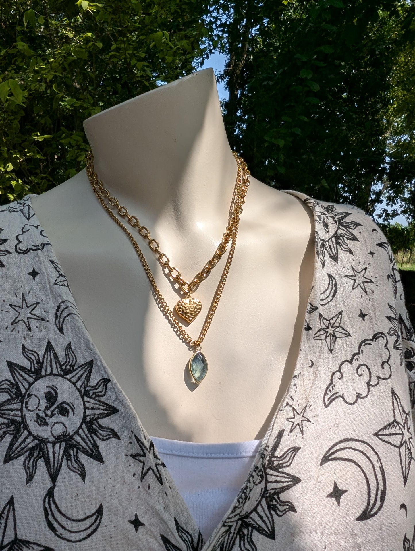 Collier double doré en fluorite