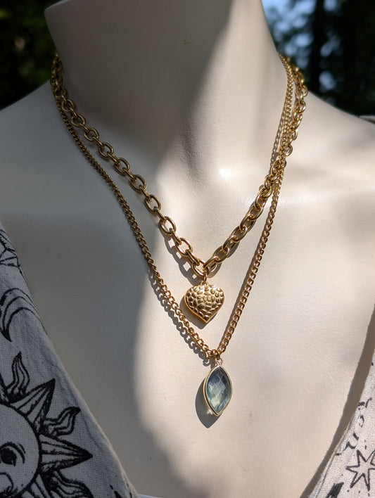 Collier double doré en fluorite