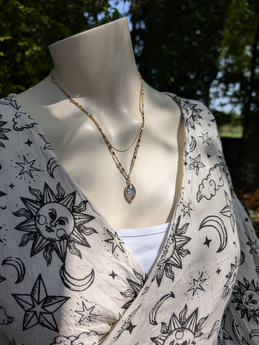 Collier double doré en fluorite