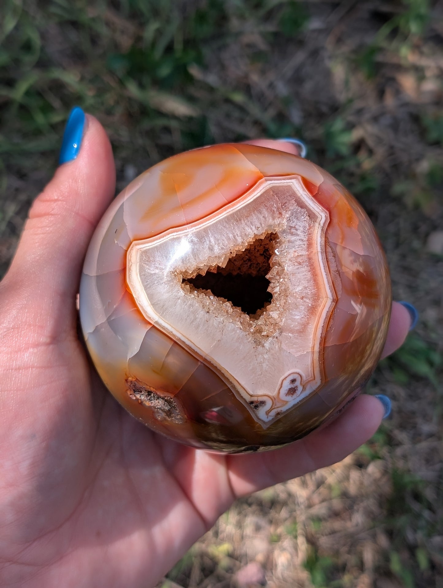 Sphère en agate et cornaline 8 cm
