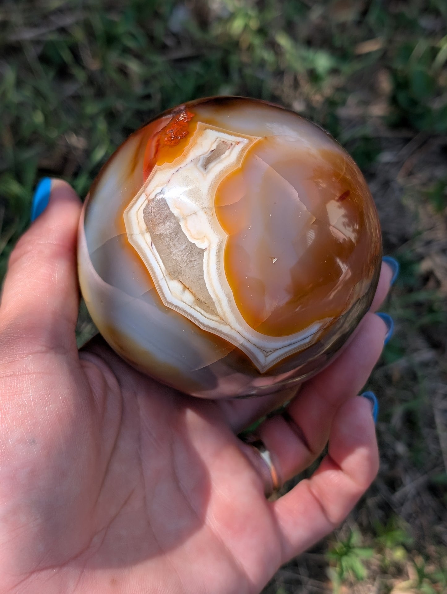 Sphère en agate et cornaline 8 cm