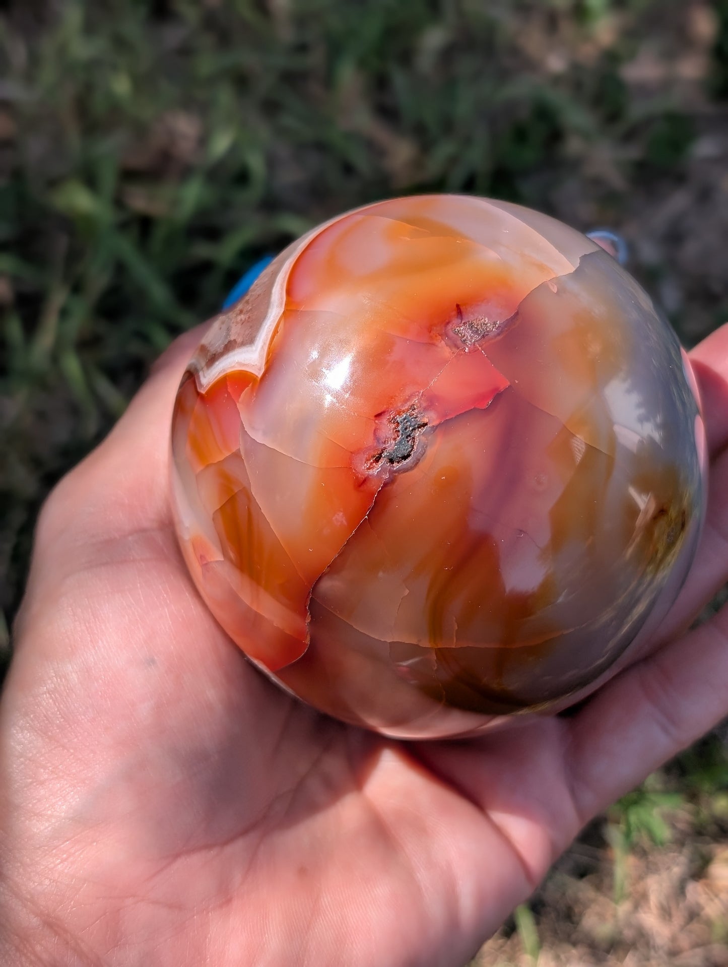 Sphère en agate et cornaline 8 cm