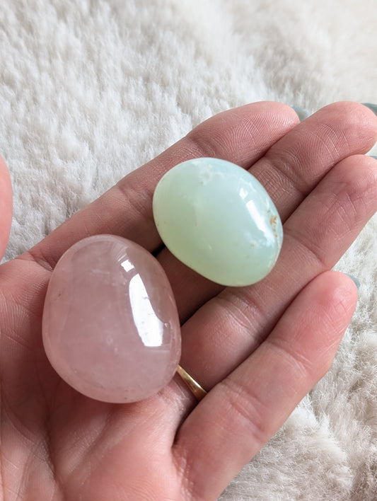 Lot Douceur chrysoprase et calcédoine rose