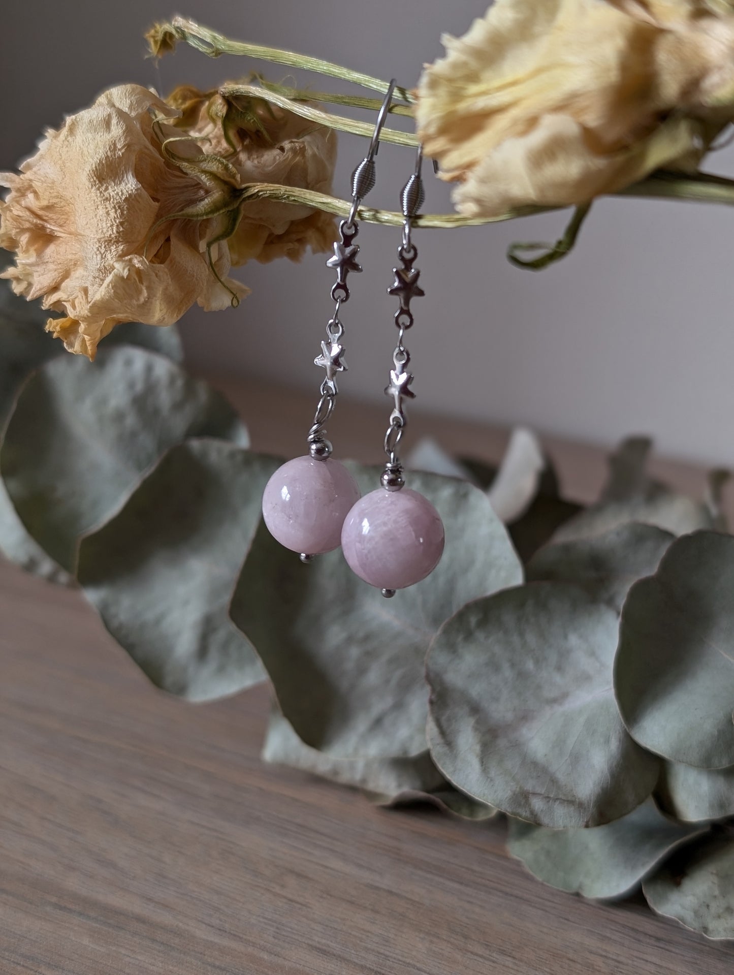 Boucles d'oreilles avec kunzite - pierres naturelles