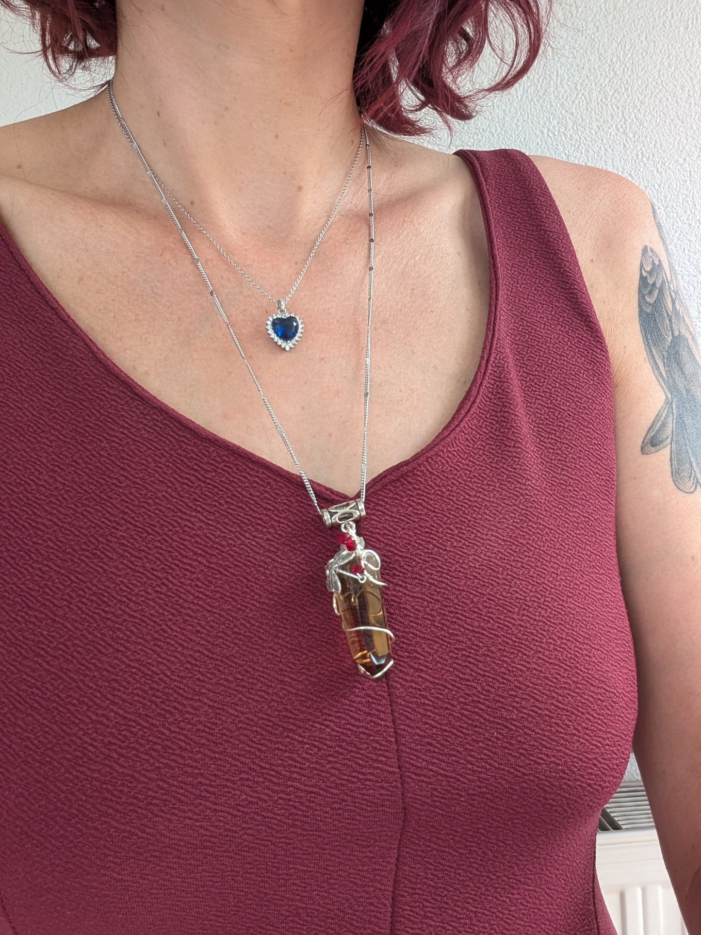 Collier wirewrap pointe de citrine avec fantôme authentique