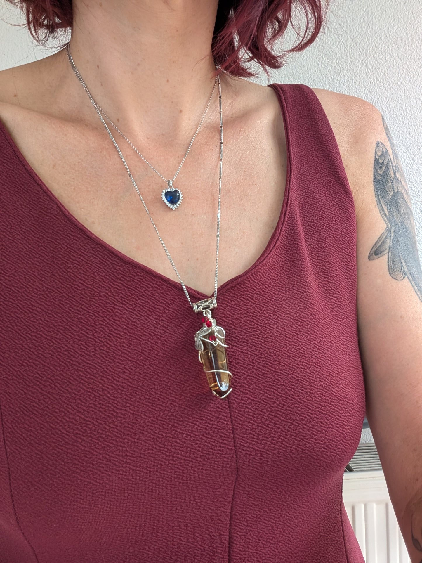 Collier wirewrap pointe de citrine avec fantôme authentique