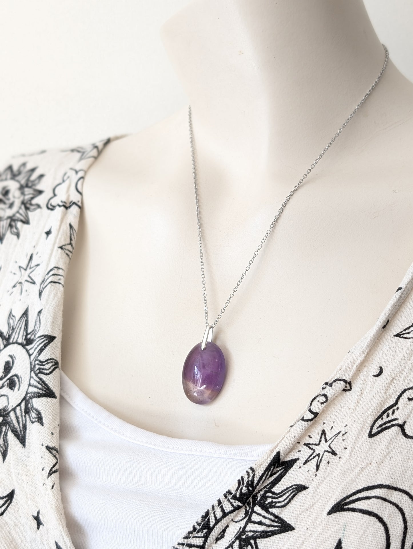 Collier avec amétrine et chaine acier inoxydable