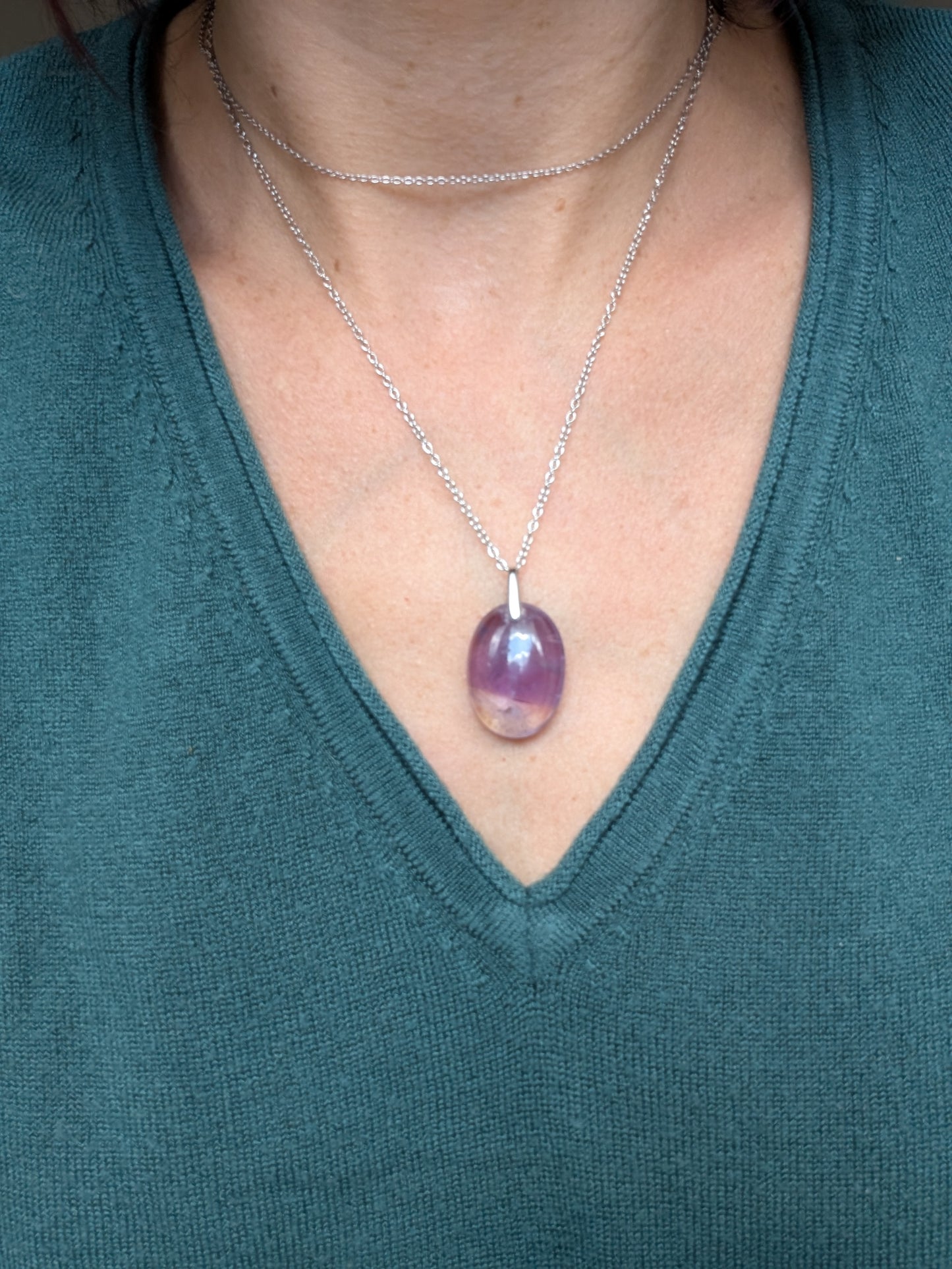 Collier avec amétrine et chaine acier inoxydable