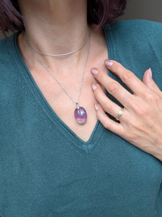 Collier avec amétrine et chaine acier inoxydable