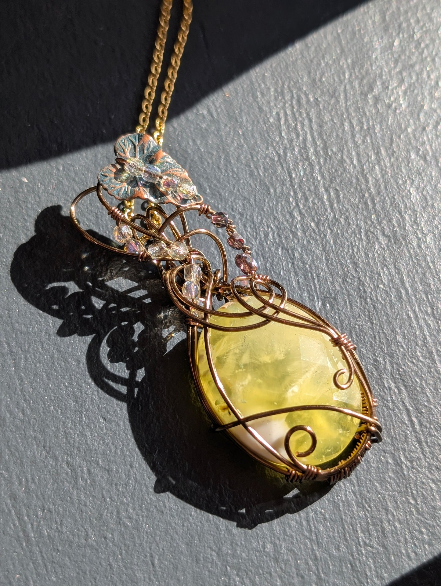 Collier wirewrap avec prehnite citron