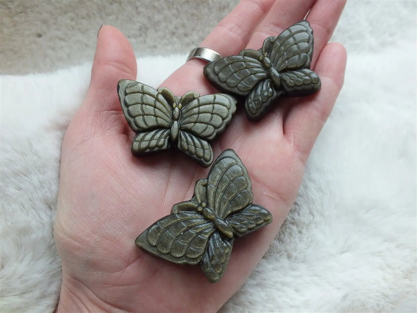 Papillon cabochon épais en obsidienne dorée - Aurore Lune