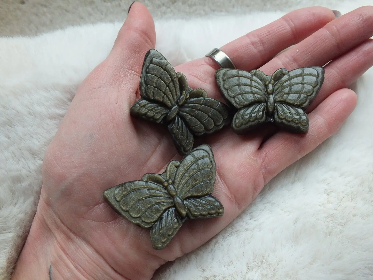Papillon cabochon épais en obsidienne dorée - Aurore Lune
