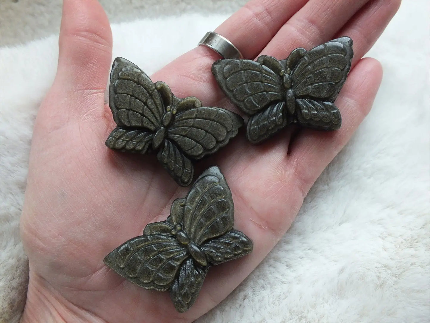 Papillon cabochon épais en obsidienne dorée - Aurore Lune