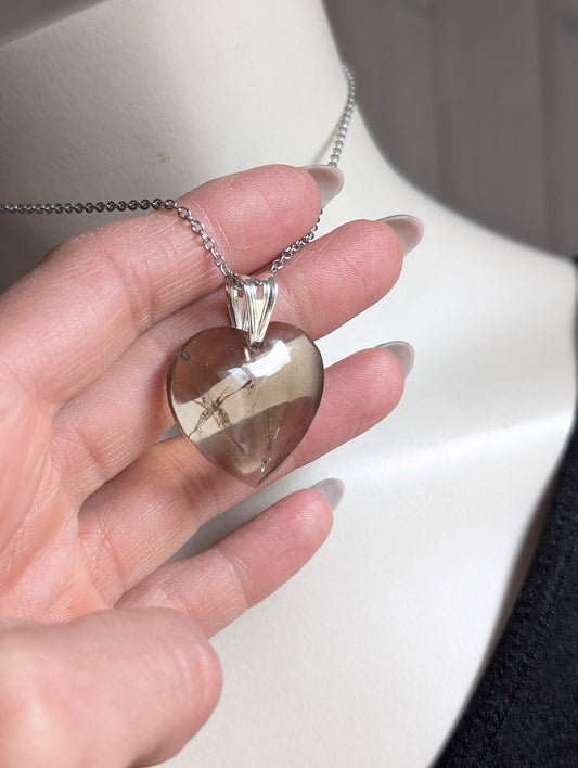 Pendentif coeur citrine avec chaîne inox - Aurore Lune