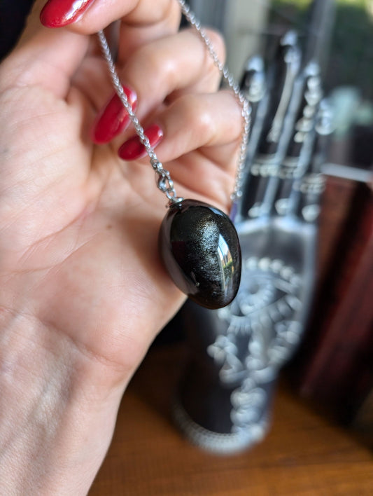 Pendule en obsidienne argentée - Aurore Lune