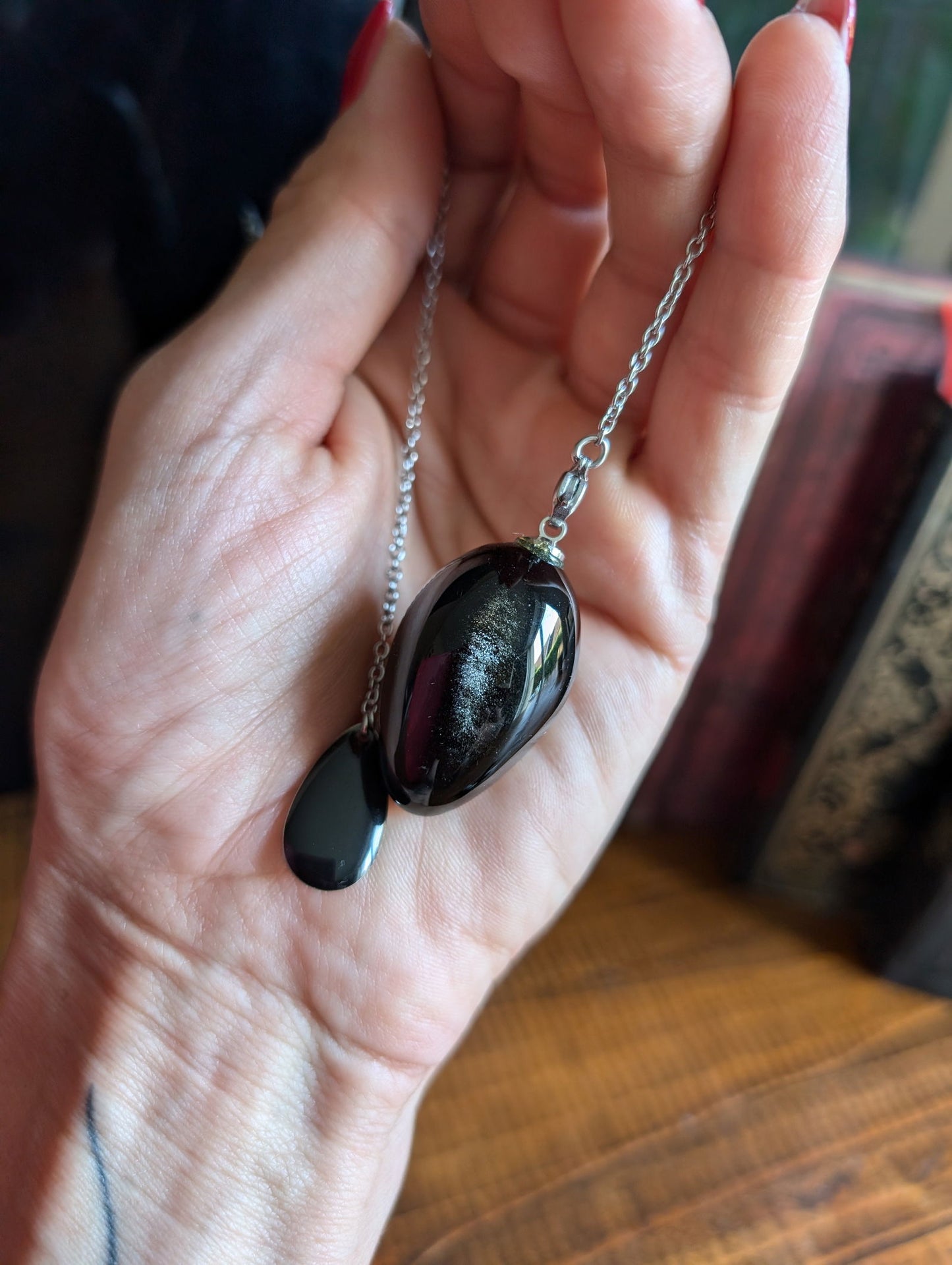 Pendule en obsidienne argentée - Aurore Lune