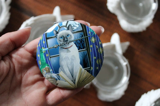 Petit miroir de poche 2 miroirs intérieurs - Aurore Lune