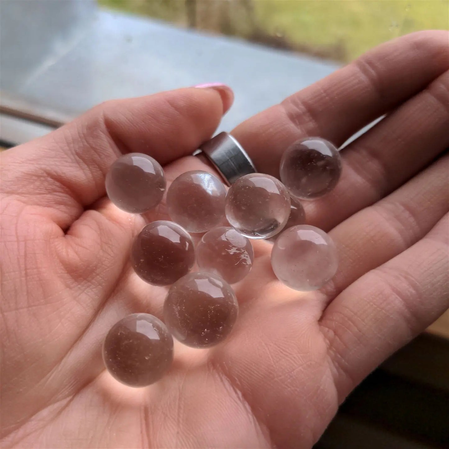 Petites sphères minérales quartz rose améthyste oeil de tigre cornaline - Aurore Lune
