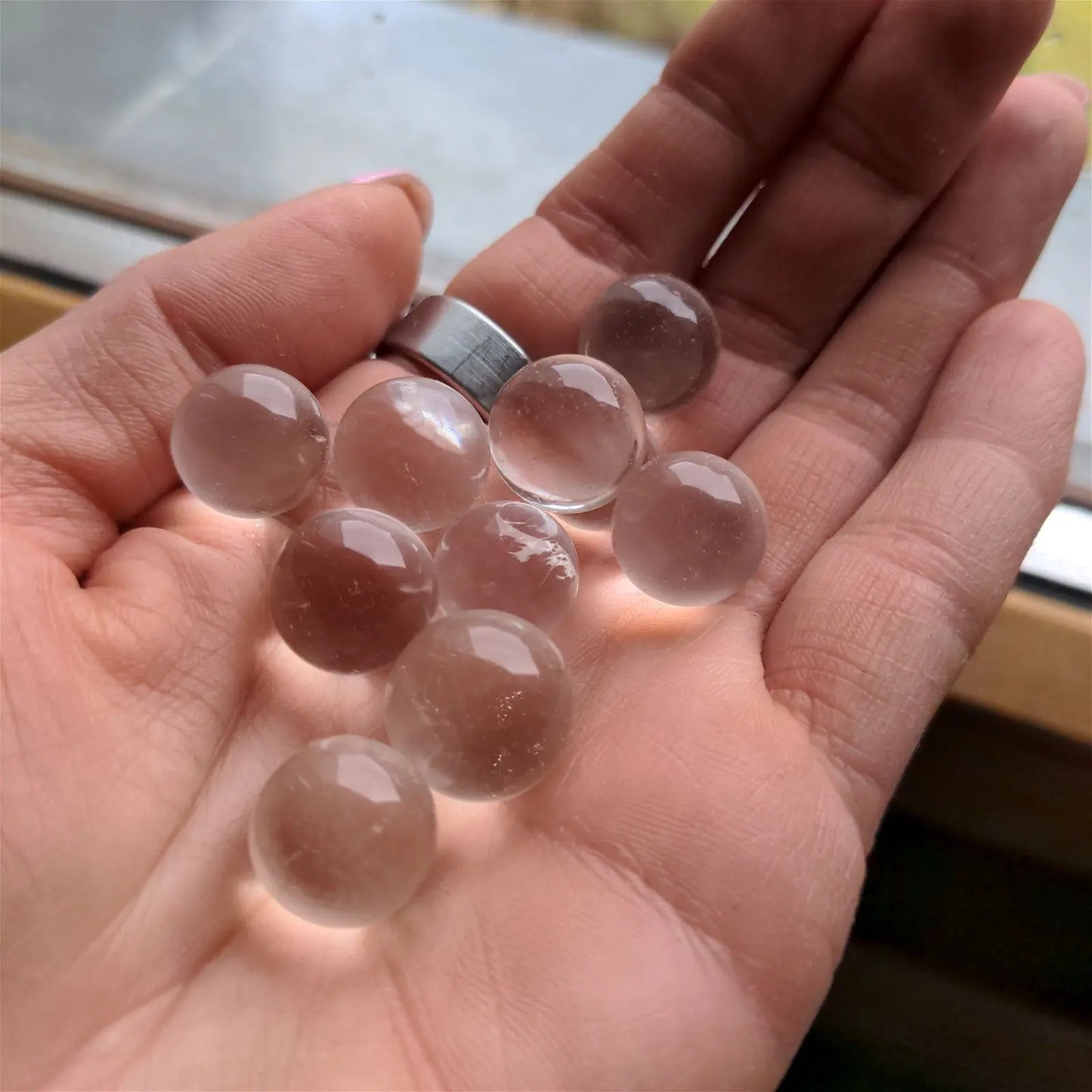Petites sphères minérales quartz rose améthyste oeil de tigre cornaline - Aurore Lune