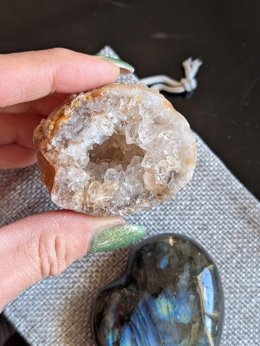 Pochon à offrir agate et labradorite - Aurore Lune