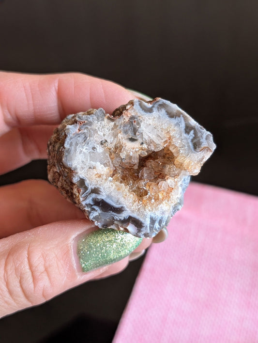 Pochon à offrir agate et quartz rose - Aurore Lune