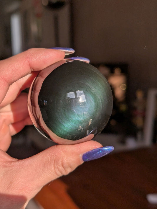 Sphère en obsidienne oeil celeste ou arc en ciel - Aurore Lune