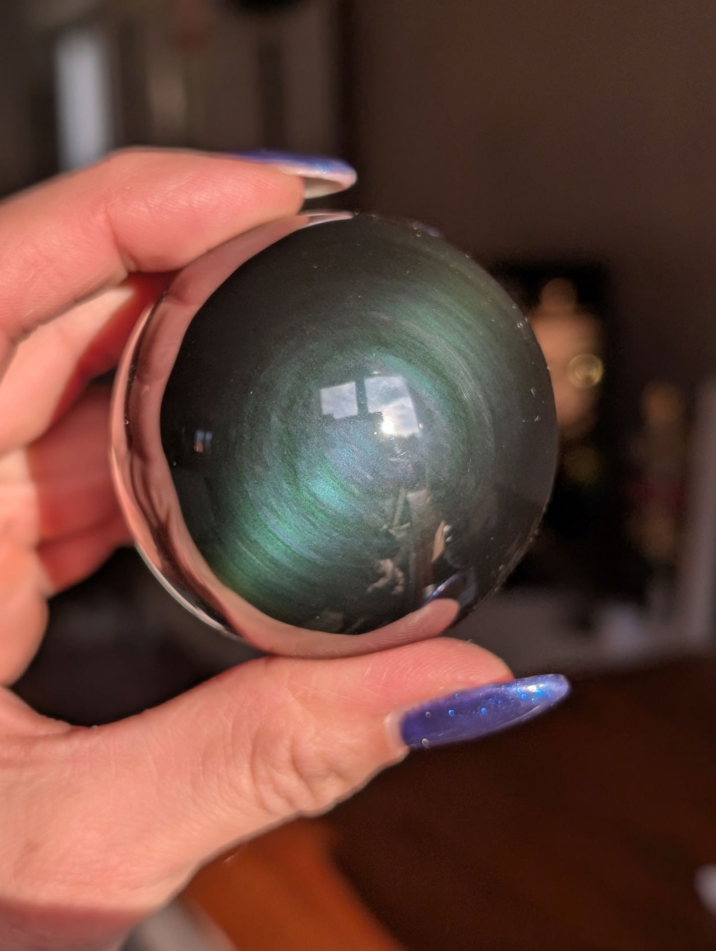 Sphère en obsidienne oeil celeste ou arc en ciel - Aurore Lune