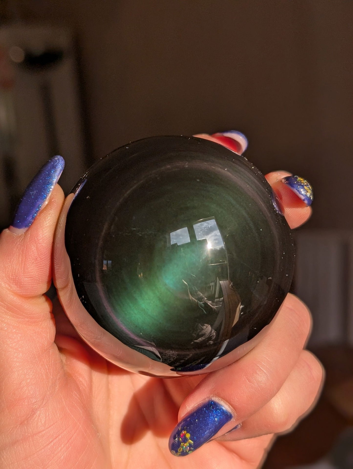 Sphère en obsidienne oeil celeste ou arc en ciel - Aurore Lune
