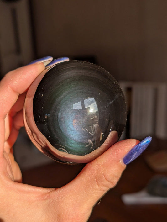 Sphère en obsidienne oeil celeste ou arc en ciel - Aurore Lune