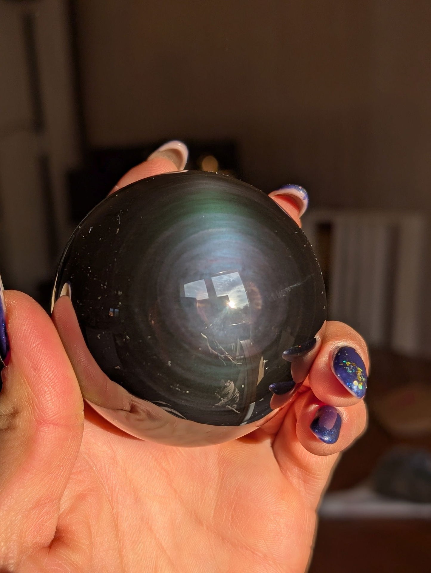 Sphère en obsidienne oeil celeste ou arc en ciel - Aurore Lune