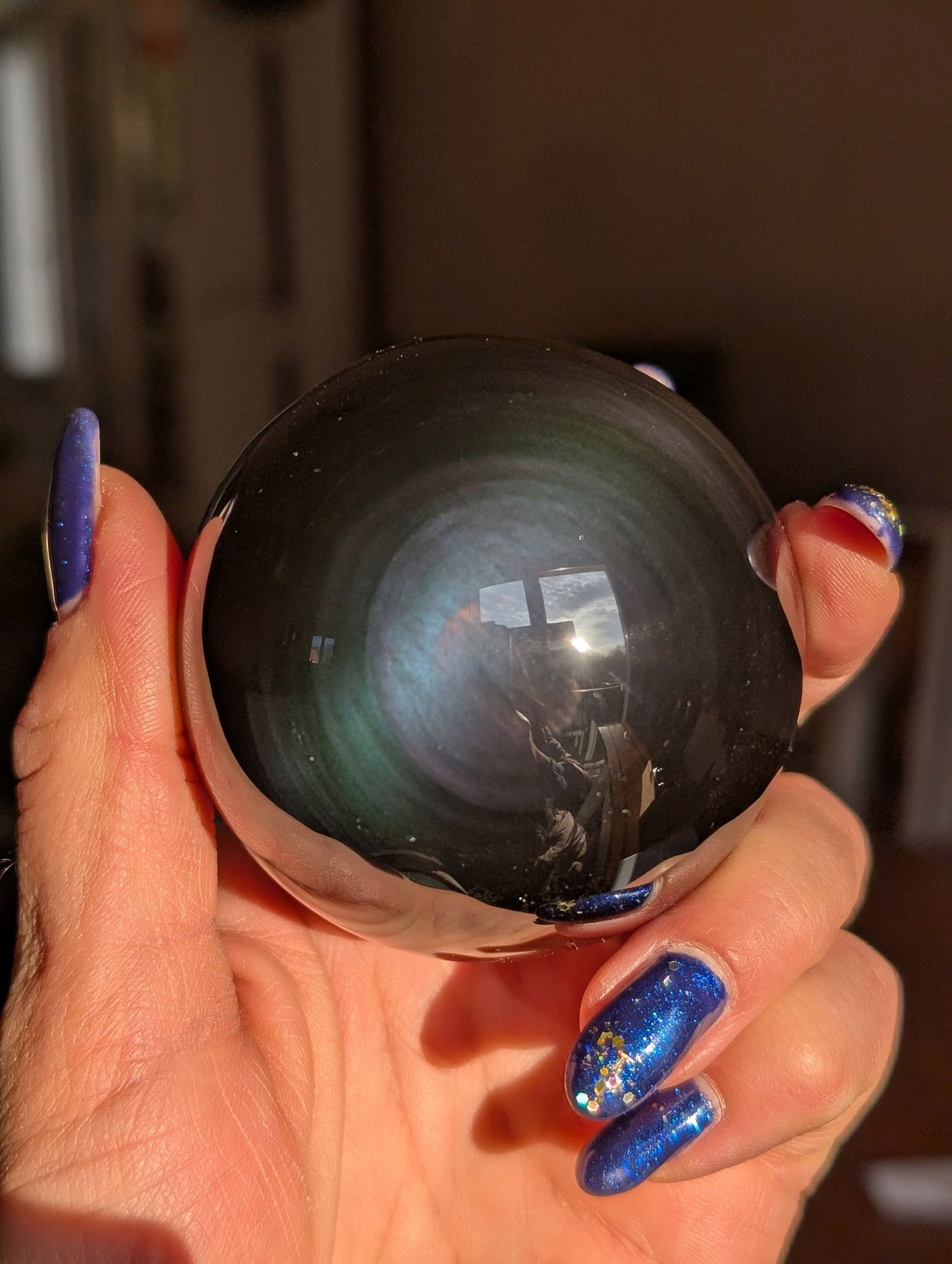 Sphère en obsidienne oeil celeste ou arc en ciel - Aurore Lune