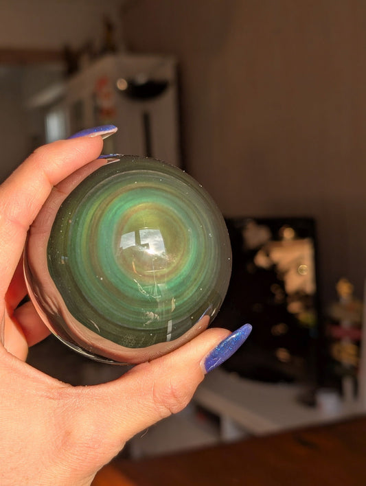 Sphère en obsidienne oeil celeste ou arc en ciel - Aurore Lune