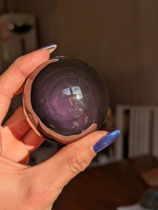 Sphère en obsidienne oeil celeste ou arc en ciel - Aurore Lune