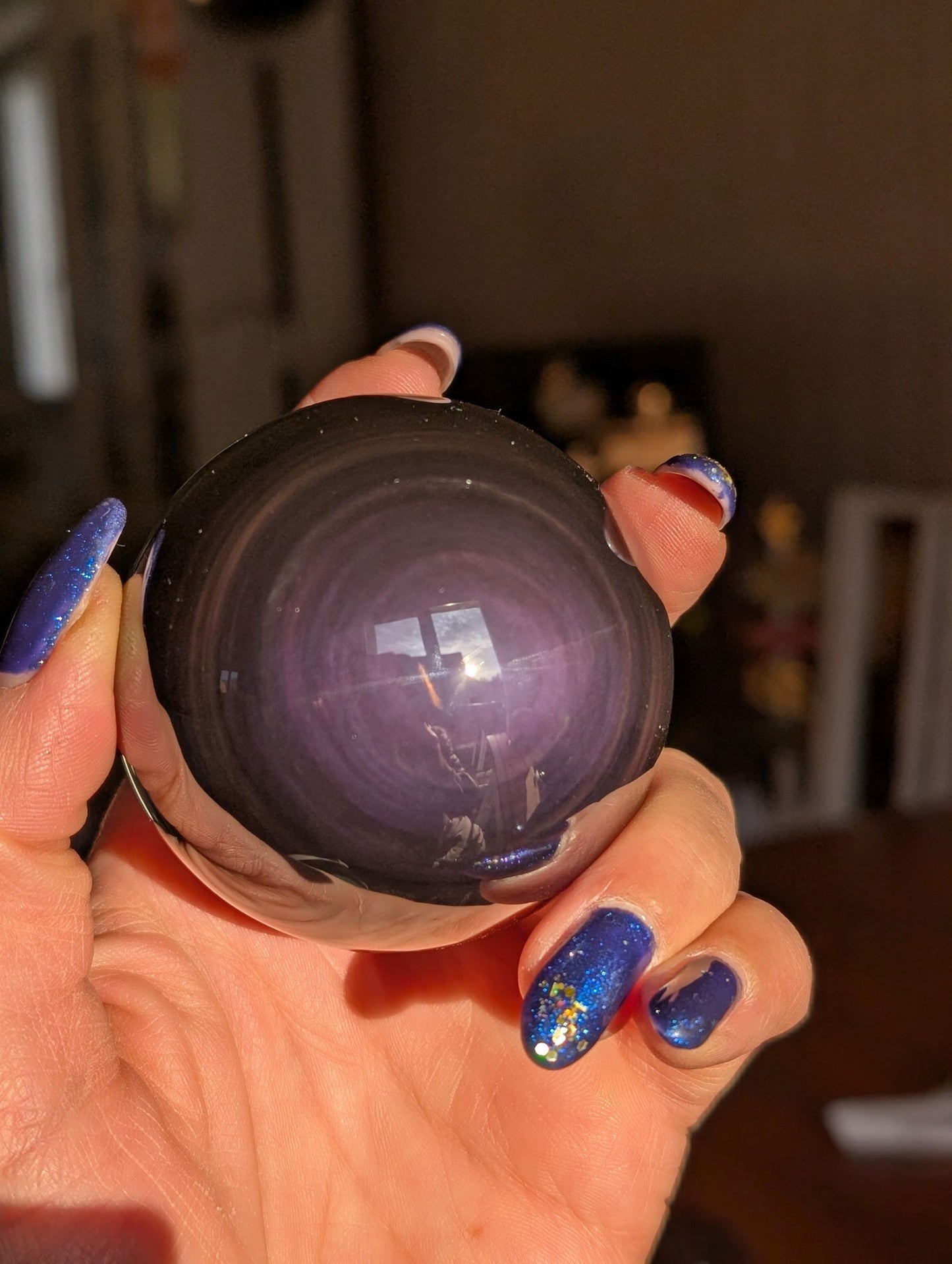 Sphère en obsidienne oeil celeste ou arc en ciel - Aurore Lune