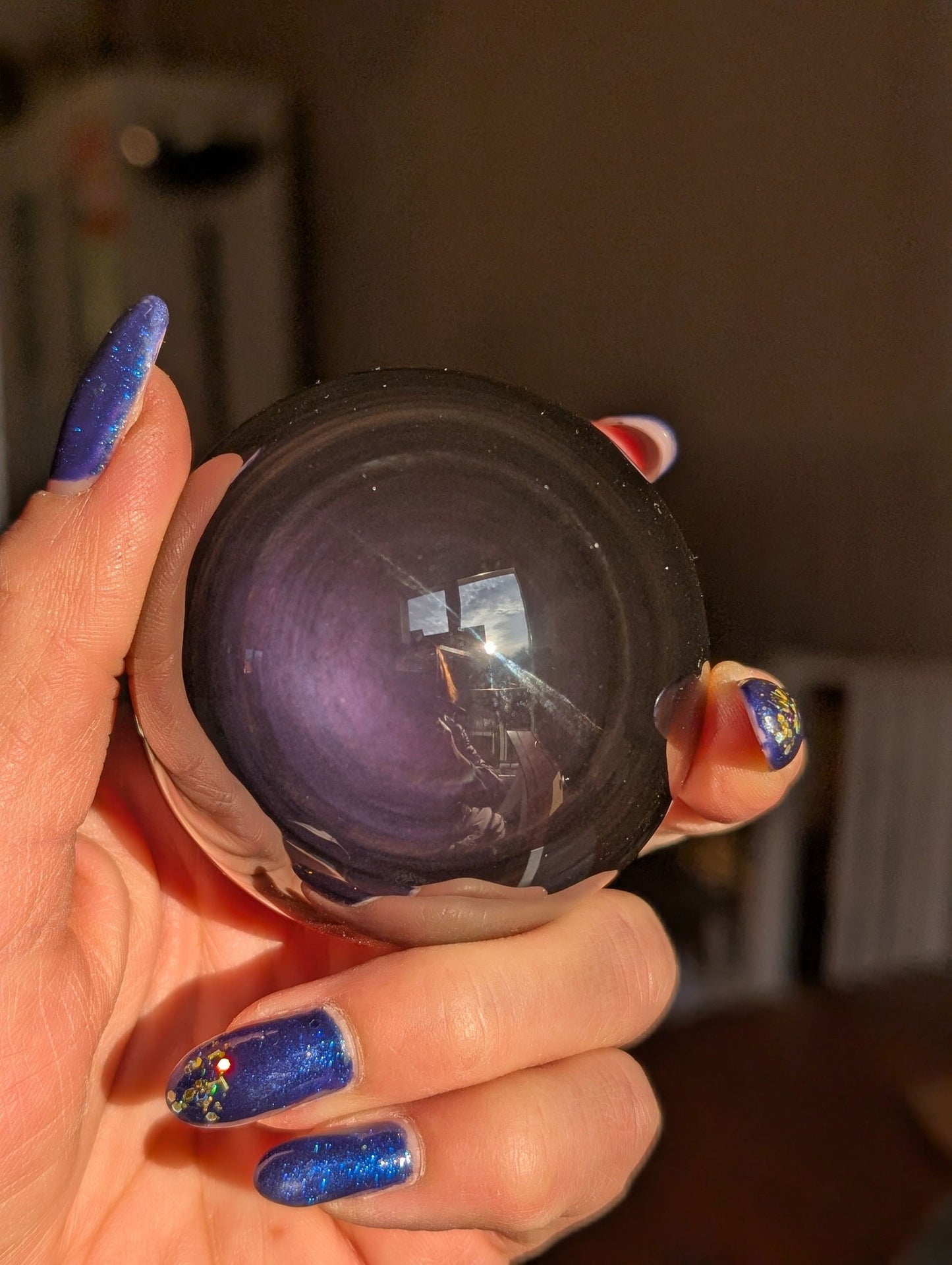 Sphère en obsidienne oeil celeste ou arc en ciel - Aurore Lune