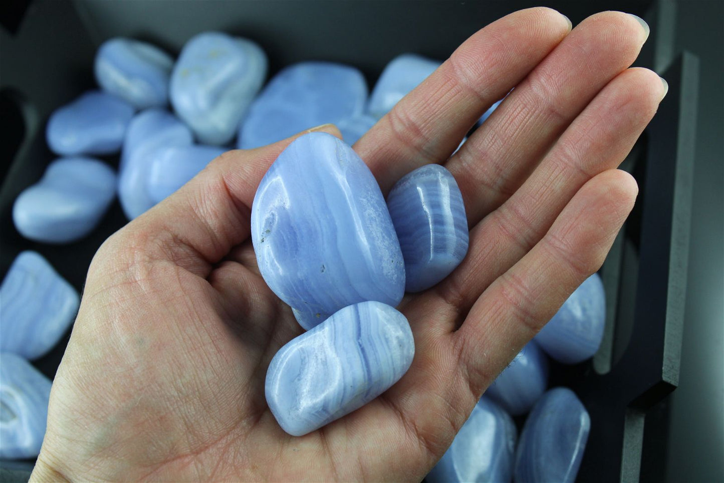 1 calcédoine bleue / agate dentelle - 3 tailles - Aurore Lune