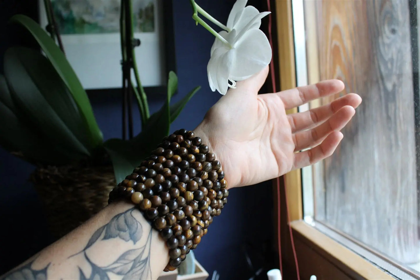1 bracelet élastiqué en oeil de tigre poignet moyen / épais - Aurore Lune