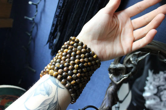 1 bracelet élastiqué en oeil de tigre poignet moyen / épais - Aurore Lune