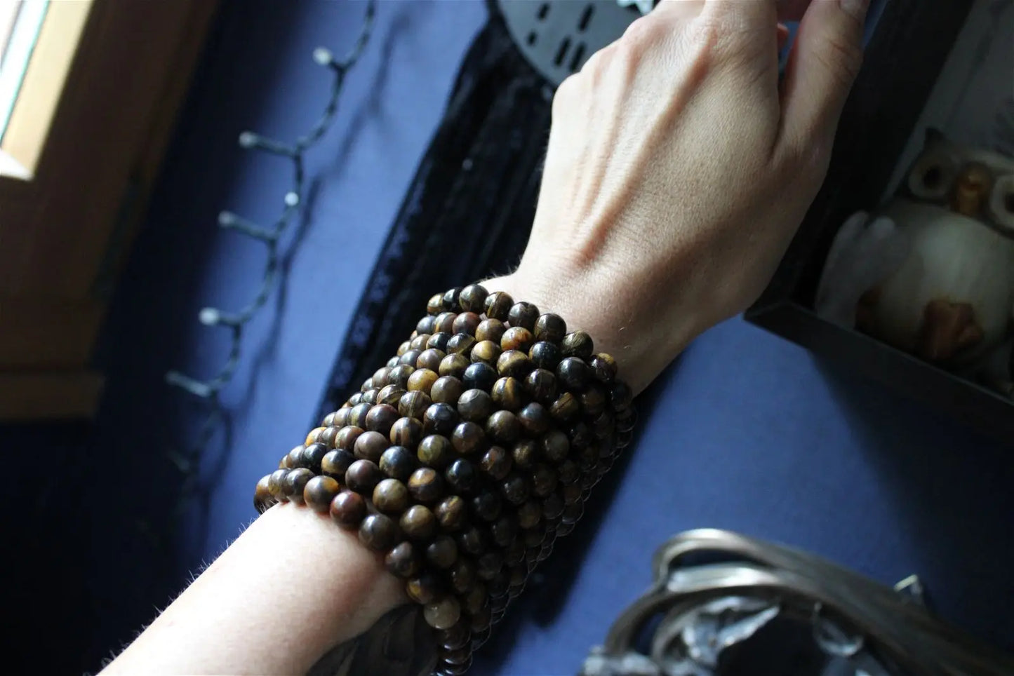 1 bracelet élastiqué en oeil de tigre poignet moyen / épais - Aurore Lune