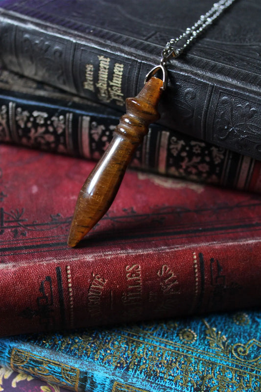 Collier avec  oeil de tigre / pendule - Aurore Lune