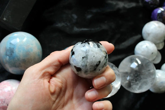 1 sphère labradorite blanche / pierre de lune arc en ciel - Aurore Lune