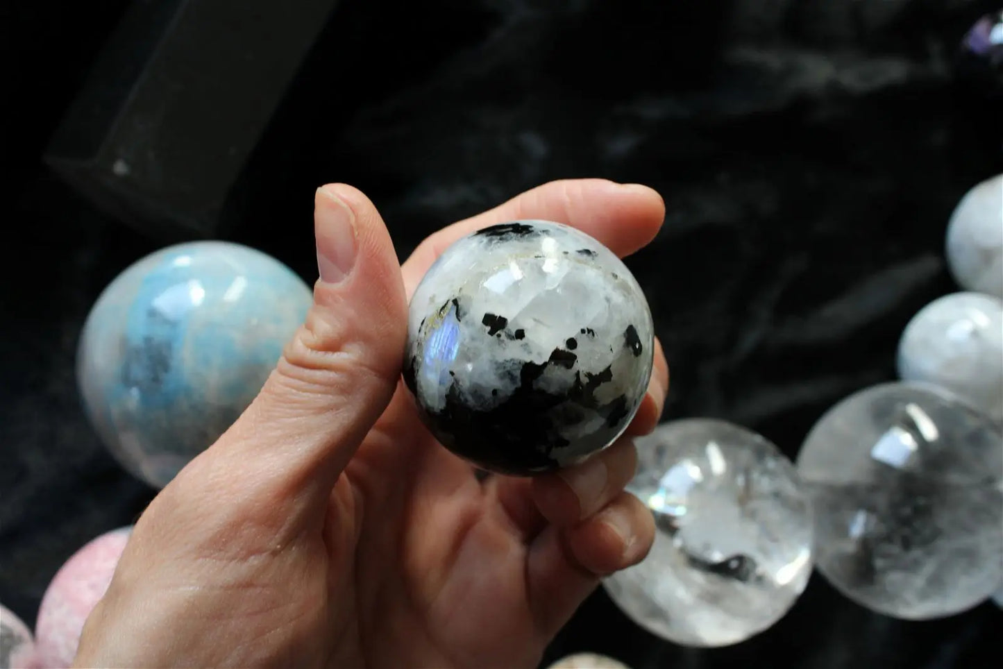 1 sphère labradorite blanche / pierre de lune arc en ciel - Aurore Lune