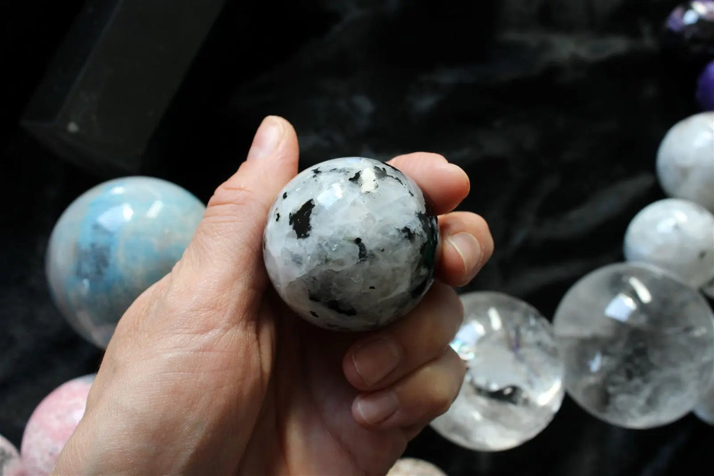 1 sphère labradorite blanche / pierre de lune arc en ciel - Aurore Lune