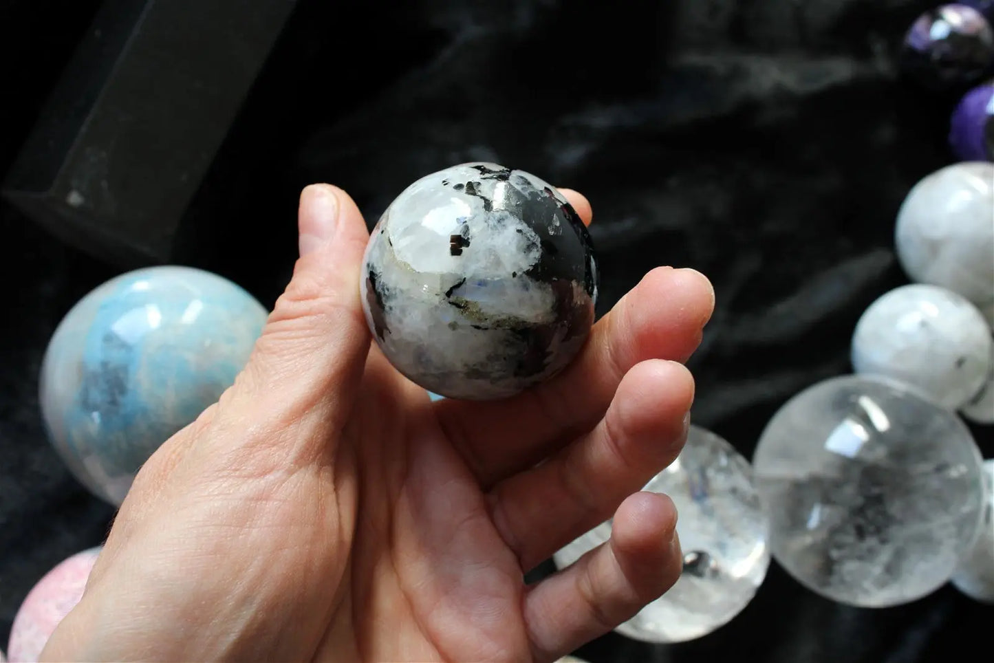 1 sphère labradorite blanche / pierre de lune arc en ciel - Aurore Lune