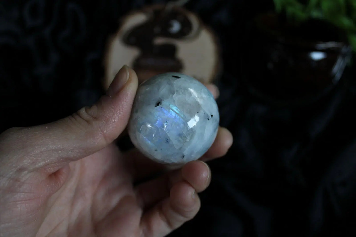 1 sphère labradorite blanche / pierre de lune arc en ciel 4.2cm - Aurore Lune