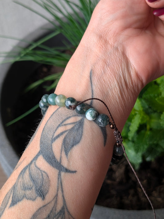 Bracelet réglable unisexe agate mousse et arbre 17cm minimum