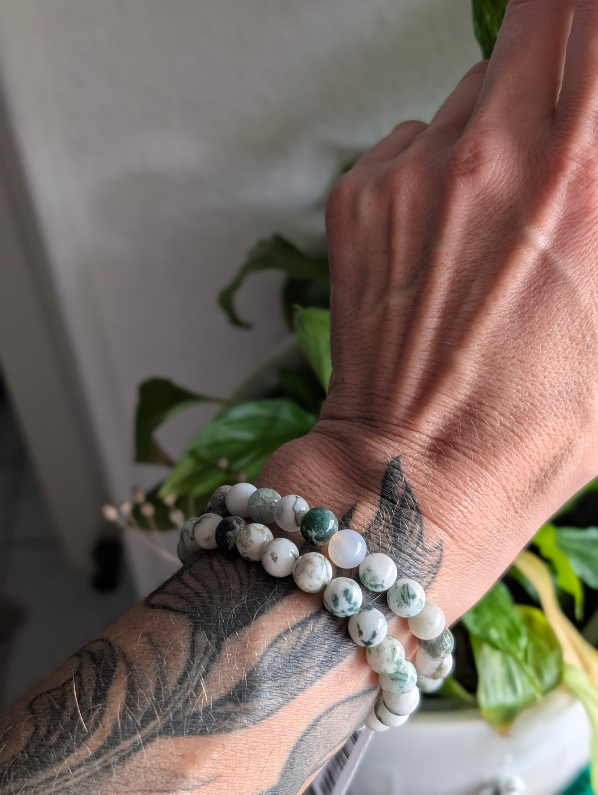 Bracelet agate arbre 8 mm 16-17 cm